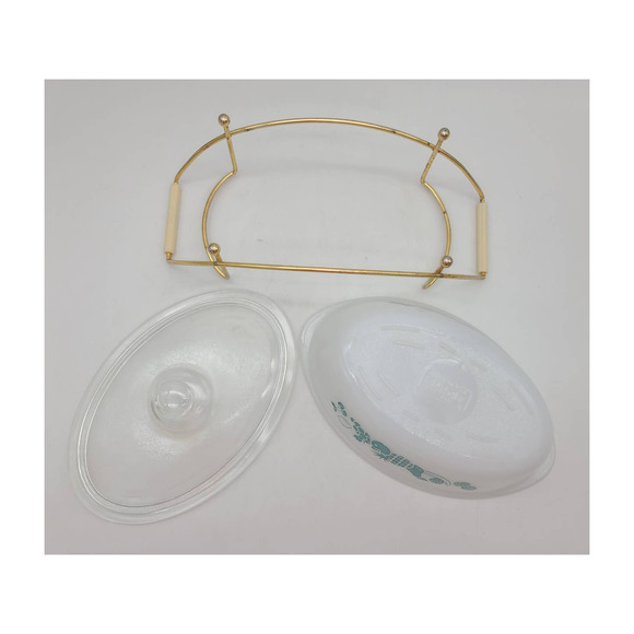Vintage Glasbake Glass Oval 1Qt Casserole Lid And Metal Carrier Stand Pineapple - Picture 9 of 10